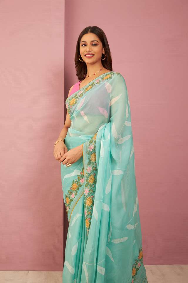 Light Green Tencel Embroidered Saree thumbnail image number null