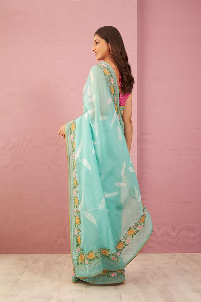 Light Green Tencel Embroidered Saree thumbnail image number null