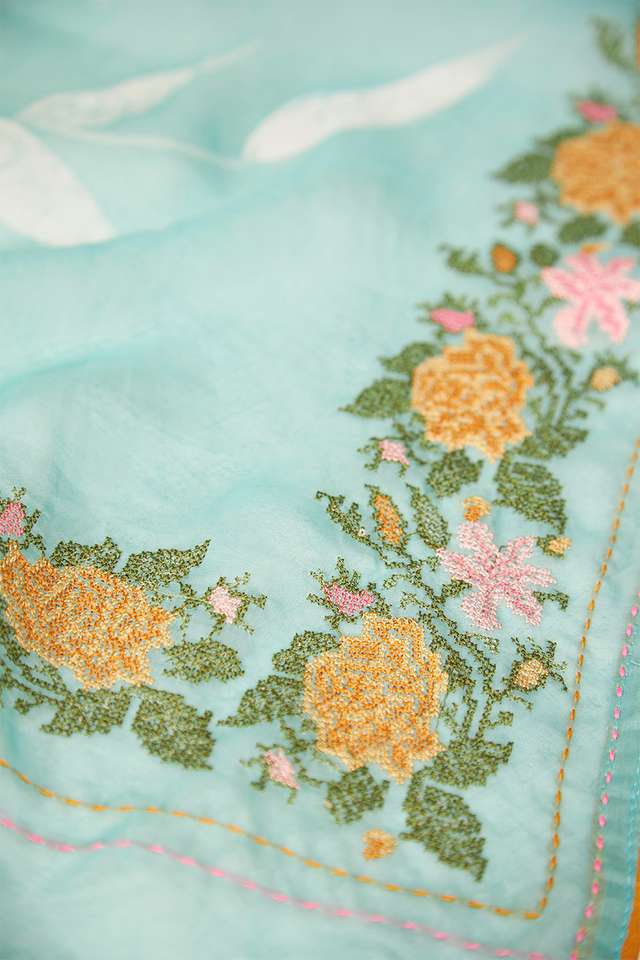 Light Green Tencel Embroidered Saree thumbnail image number null