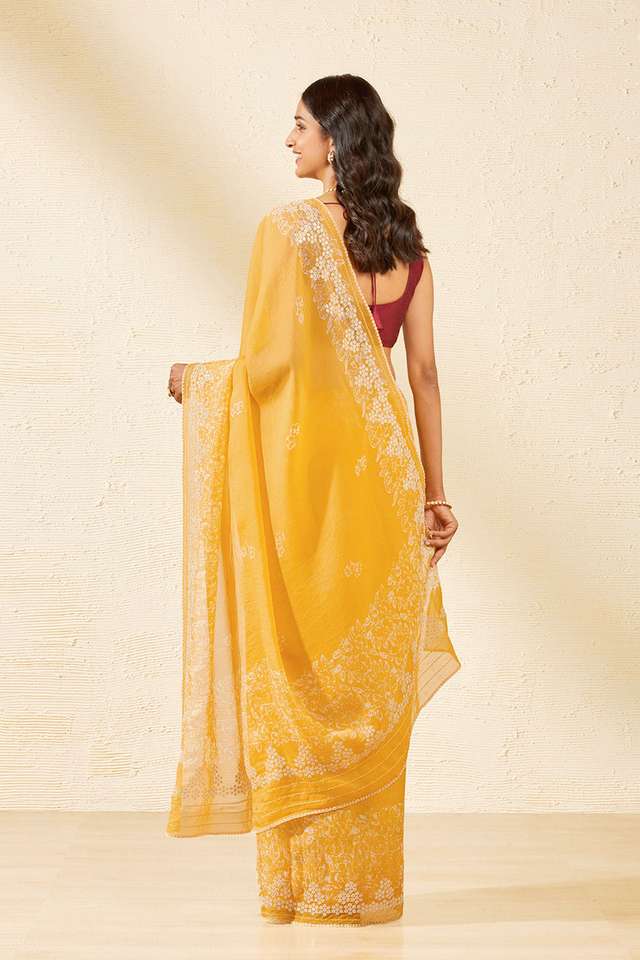 Yellow Tencel Embroidered Saree thumbnail image number null