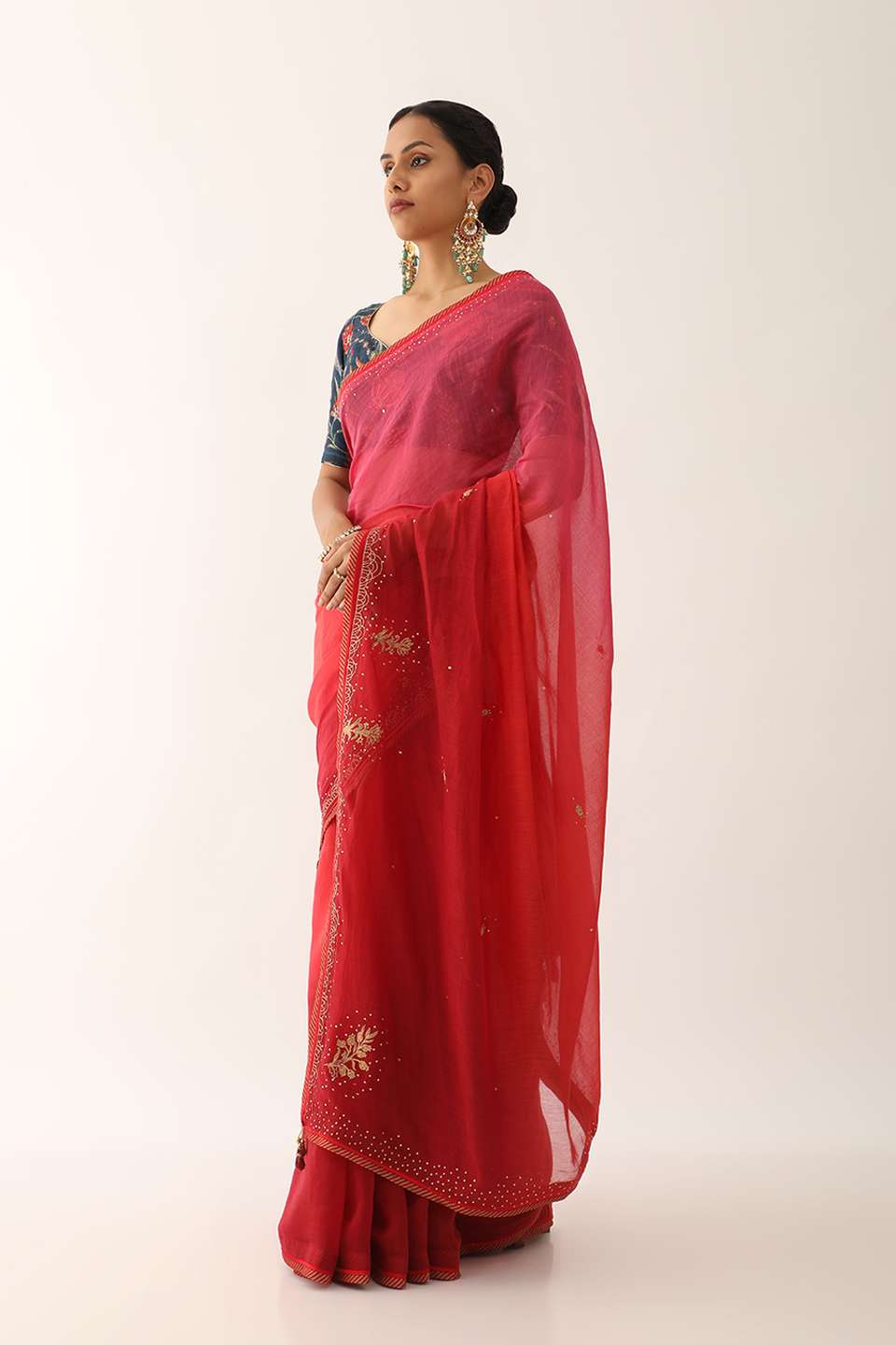 Multicoloured Pure Silk Cotton Embroidery Saree