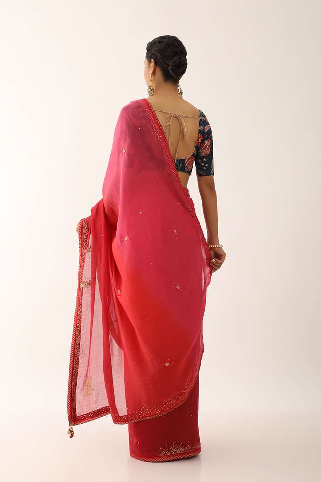 Multicoloured Pure Silk Cotton Embroidery Saree thumbnail image number null