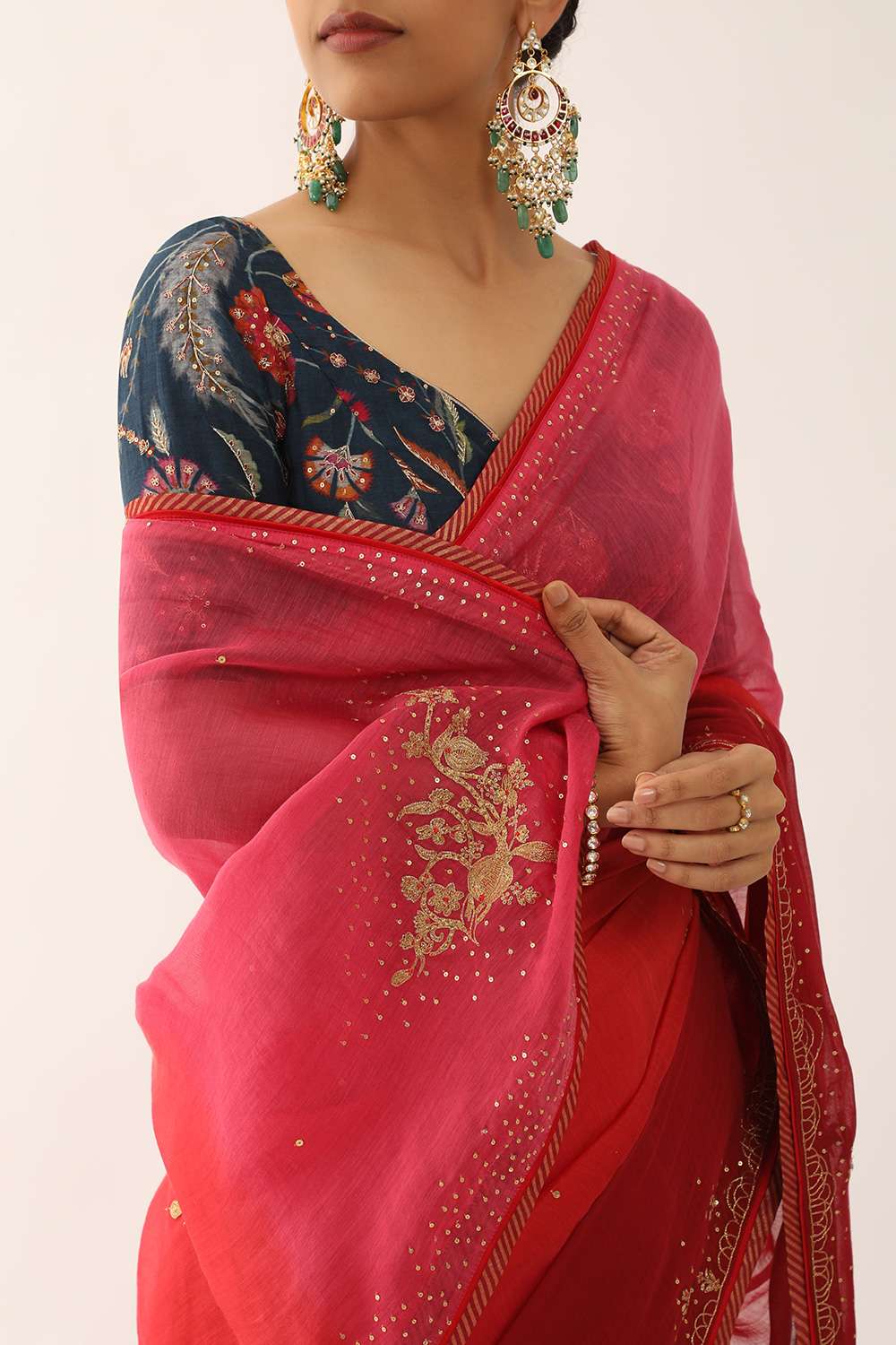 Multicoloured Pure Silk Cotton Embroidery Saree image number null