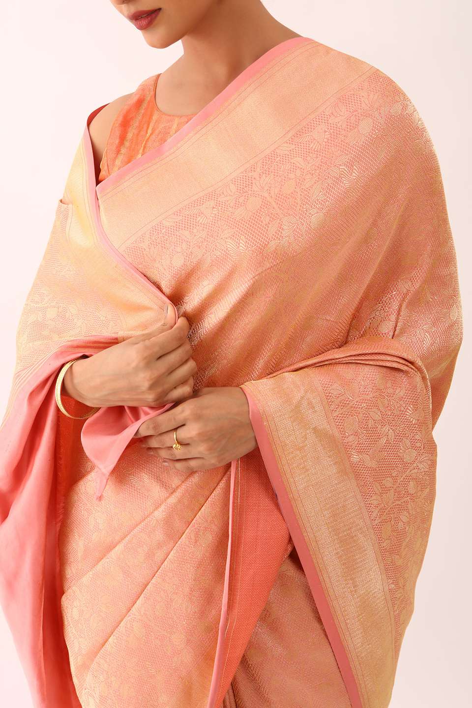 Peach Pure Silk Brocade Banarasi Saree