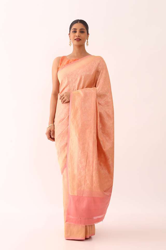 Peach Pure Silk Brocade Banarasi Saree thumbnail image number null