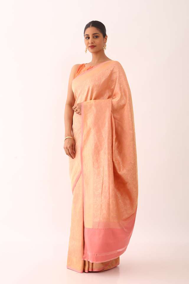 Peach Pure Silk Brocade Banarasi Saree thumbnail image number null