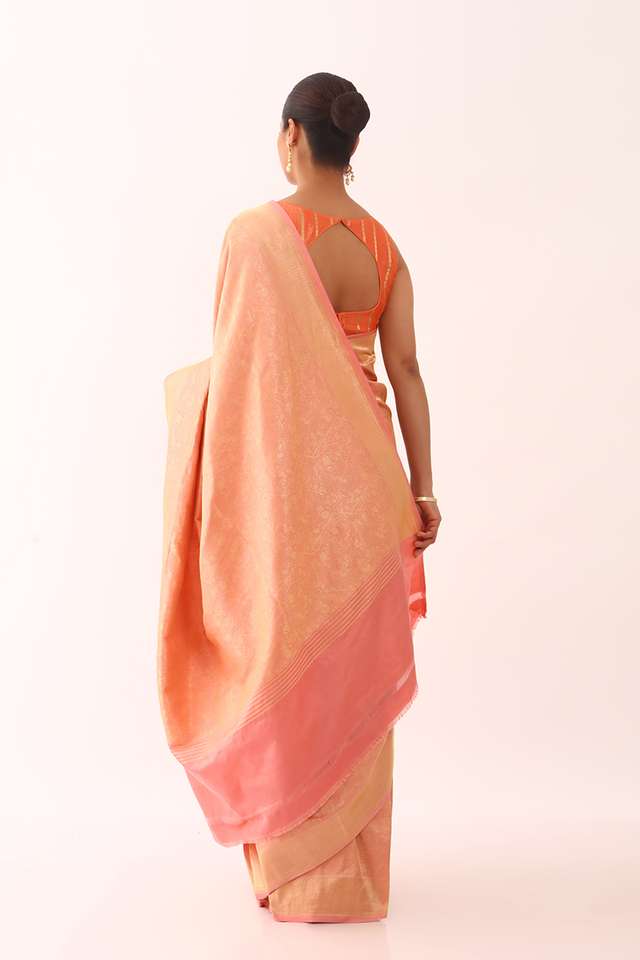 Peach Pure Silk Brocade Banarasi Saree thumbnail image number null