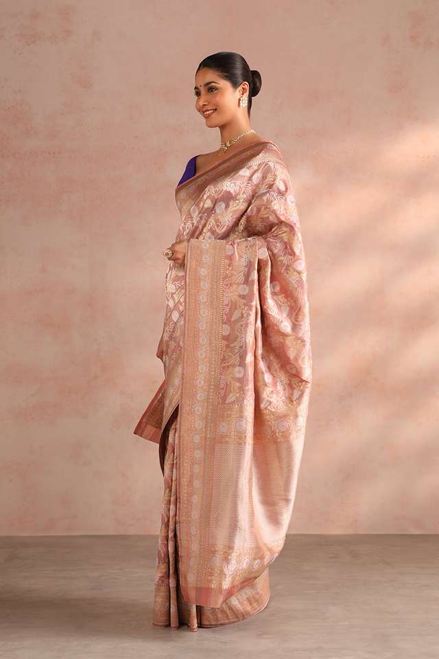 Pink Pure Silk Woven Banarasi Saree thumbnail image number null