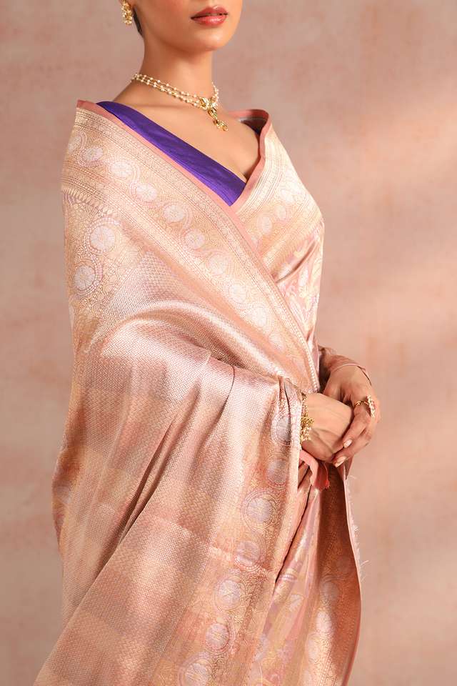 Pink Pure Silk Woven Banarasi Saree thumbnail image number null