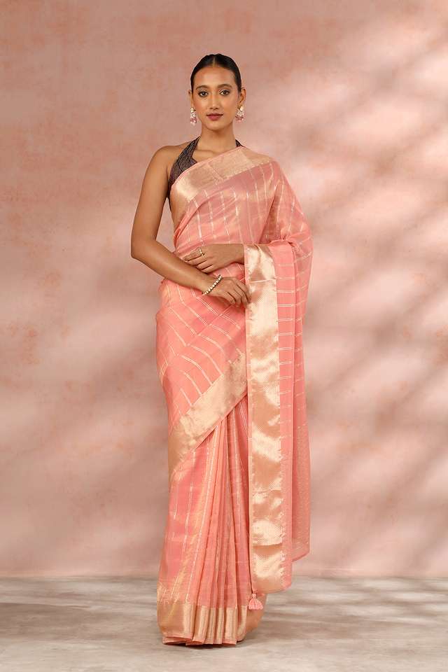 Pink Contemporary Viscose Tissue Woven Saree image number