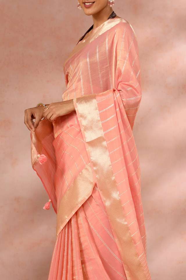 Pink Contemporary Viscose Tissue Woven Saree thumbnail image number null