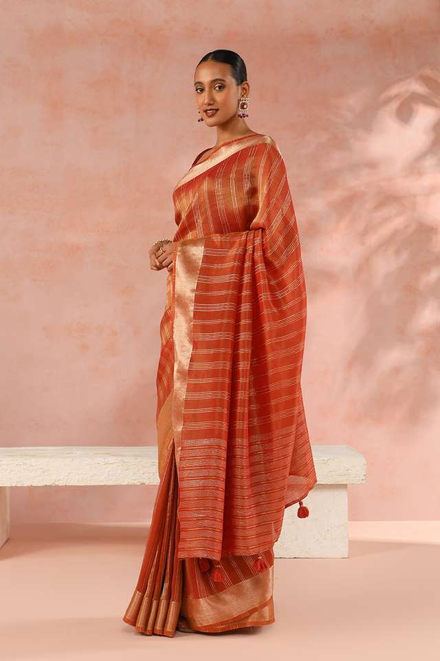 Orange Contemporary Viscose Tissue Woven Saree thumbnail image number null