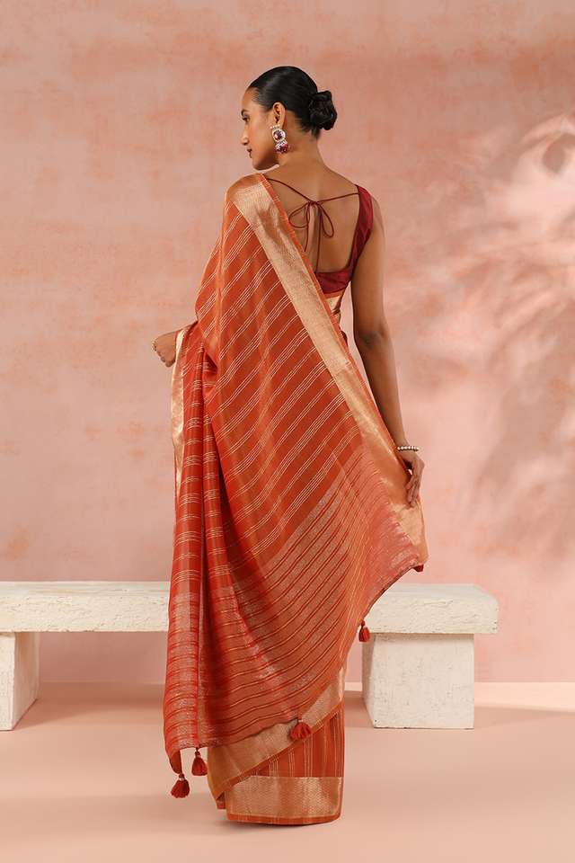 Orange Contemporary Viscose Tissue Woven Saree thumbnail image number null