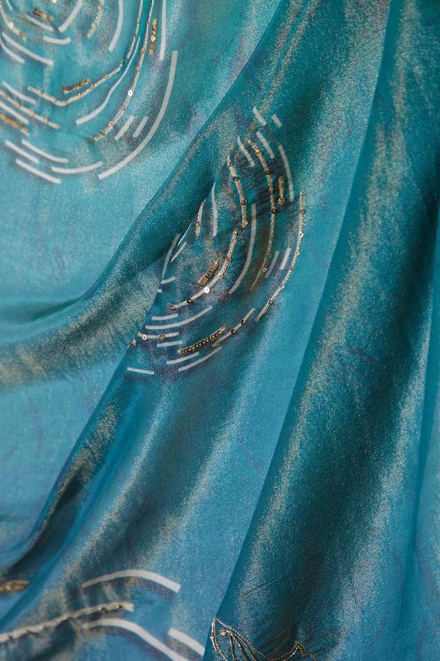 Blue Viscose Tissue Embroidery Saree thumbnail image number null