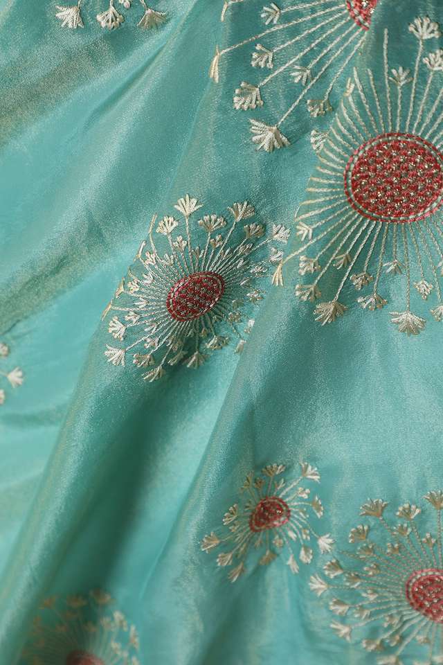 Blue Embroidered Viscose Tissue Saree thumbnail image number null