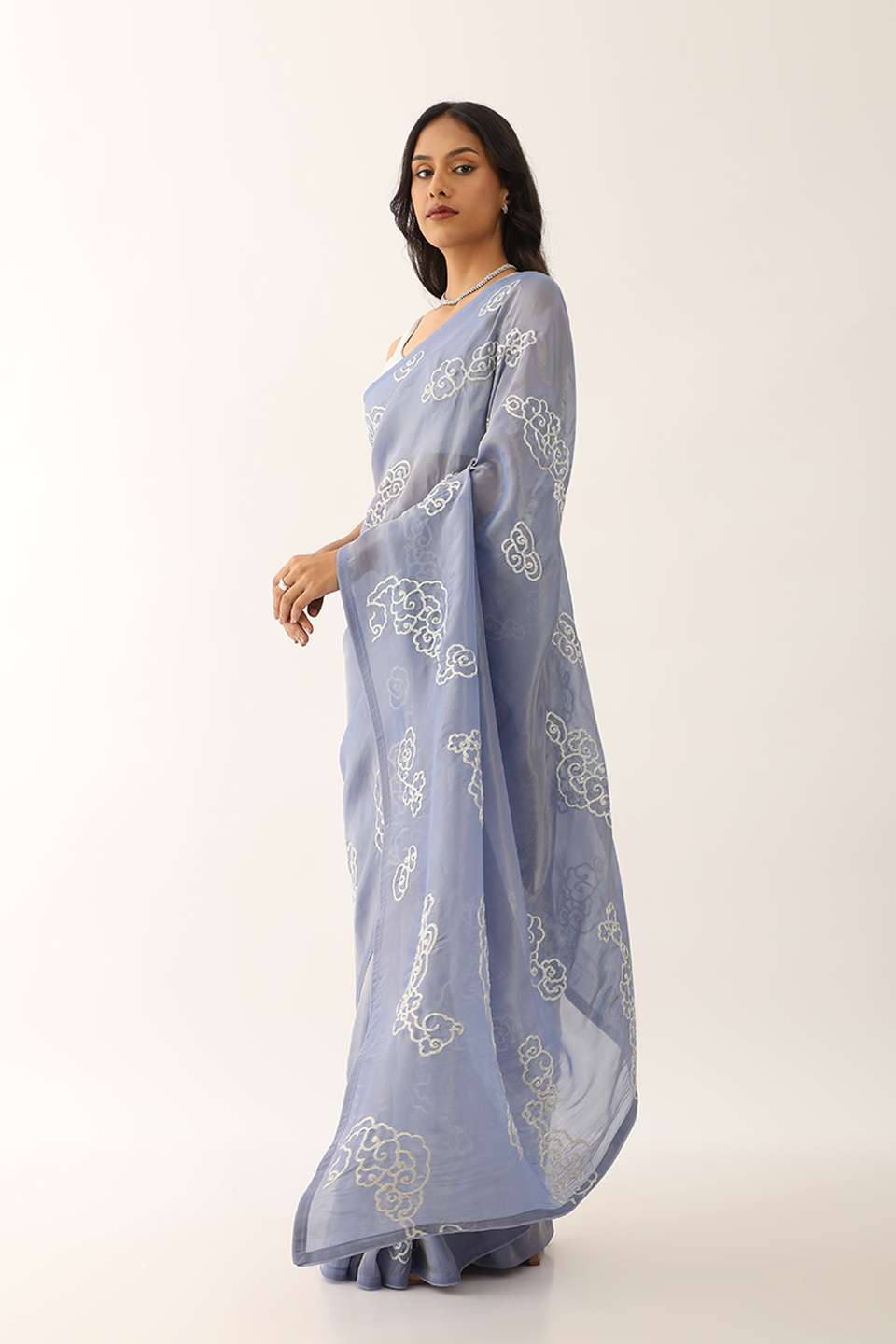 Blue Woven Viscose Tissue Saree