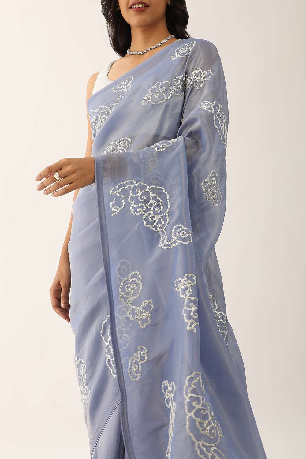 Blue Woven Viscose Tissue Saree image number null