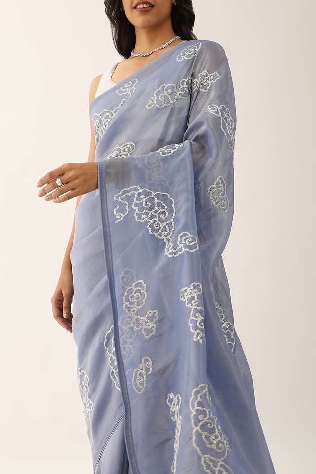 Blue Woven Viscose Tissue Saree thumbnail image number null