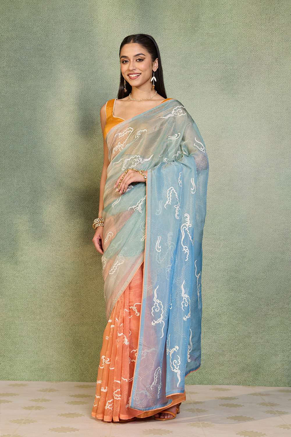 Orange Embroidered Viscose Tissue Saree image number null