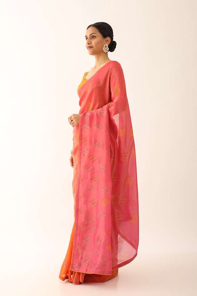 Pink Woven Viscose Tissue Saree thumbnail image number null