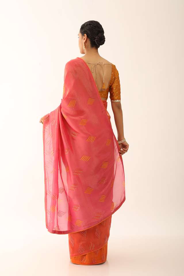 Pink Woven Viscose Tissue Saree thumbnail image number null
