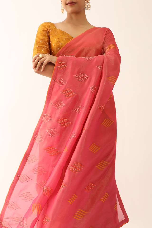 Pink Woven Viscose Tissue Saree thumbnail image number null