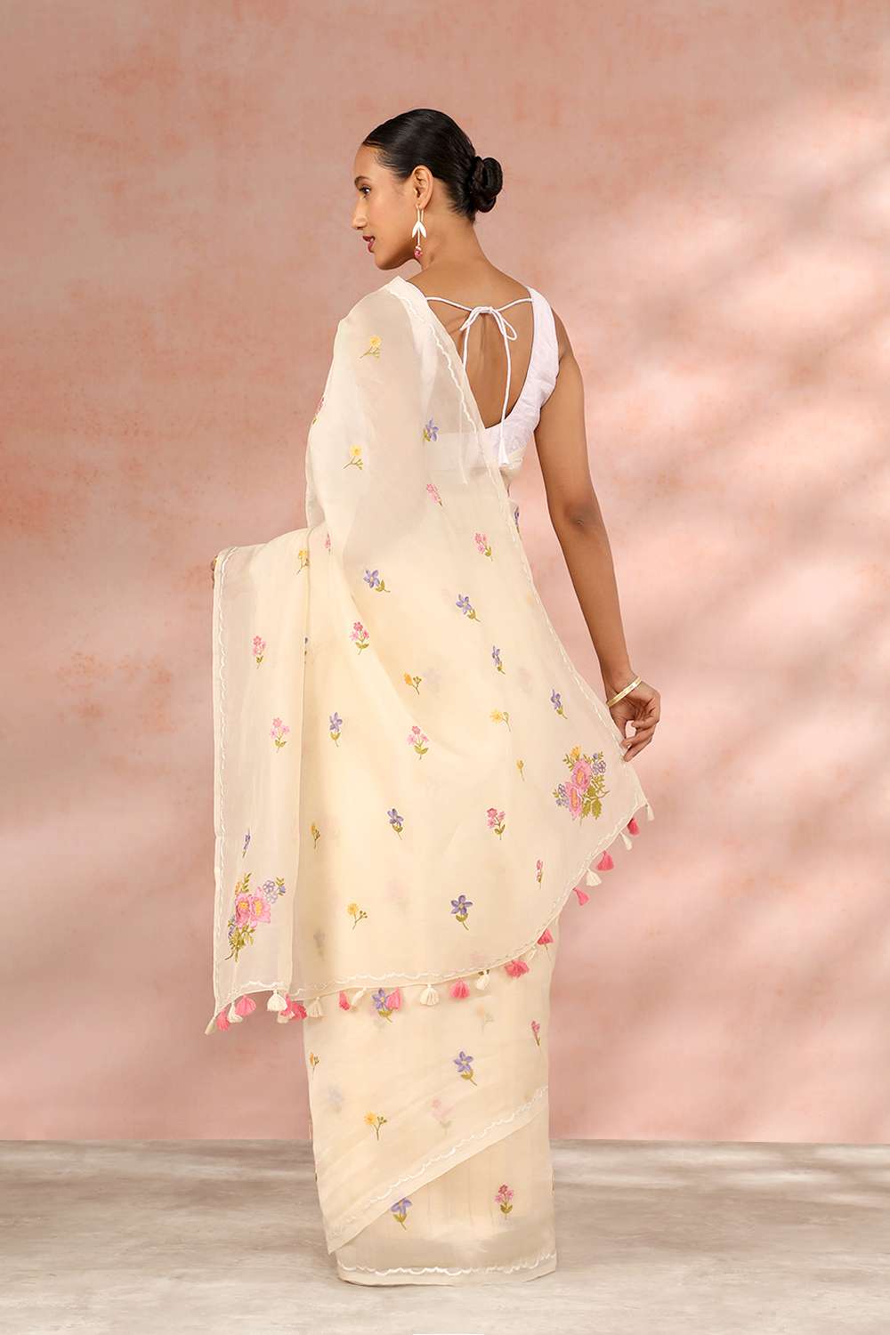 White Contemporary Pure Silk Organza Embroidery Saree image number null