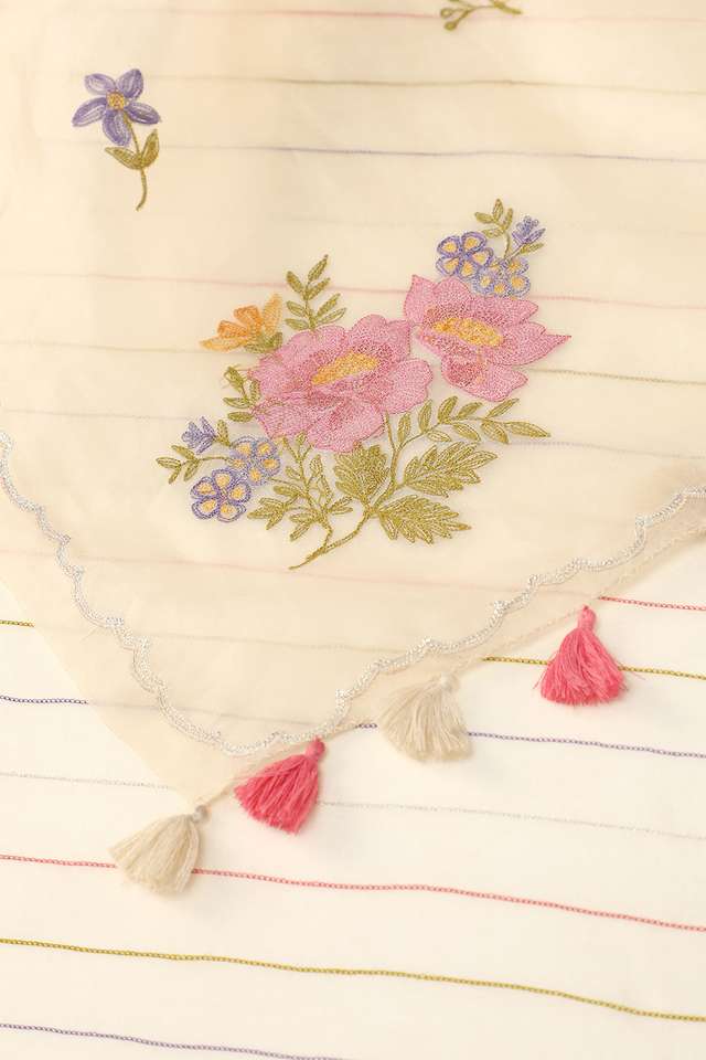 White Contemporary Pure Silk Organza Embroidery Saree thumbnail image number null
