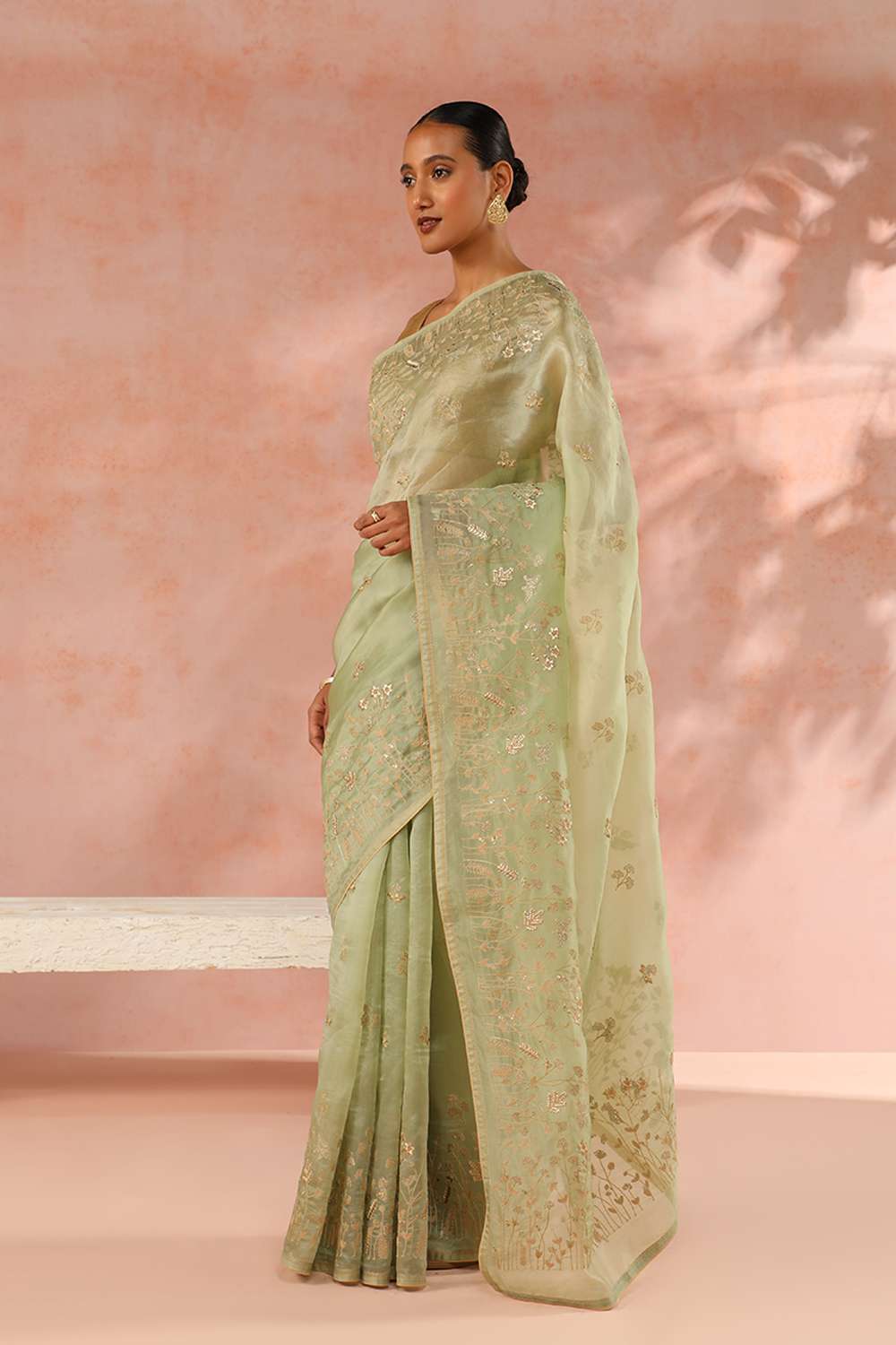 Pistachio Contemporary Pure Silk Organza Embroidery Saree image number null