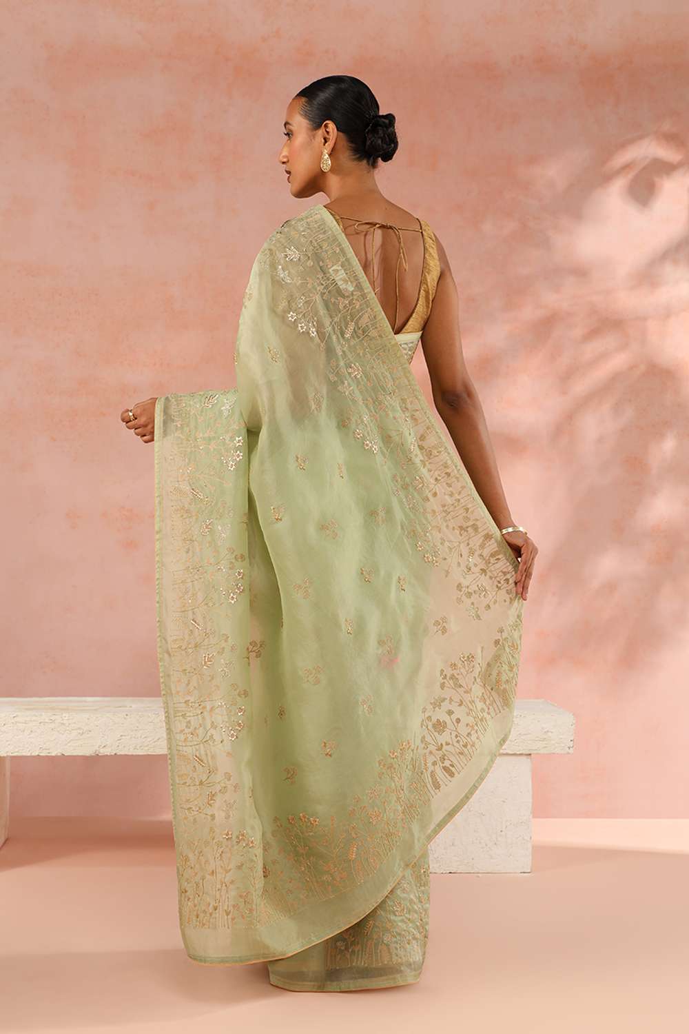 Pistachio Contemporary Pure Silk Organza Embroidery Saree image number null
