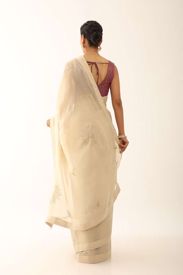 Beige Viscose Embroidery Saree thumbnail image number null