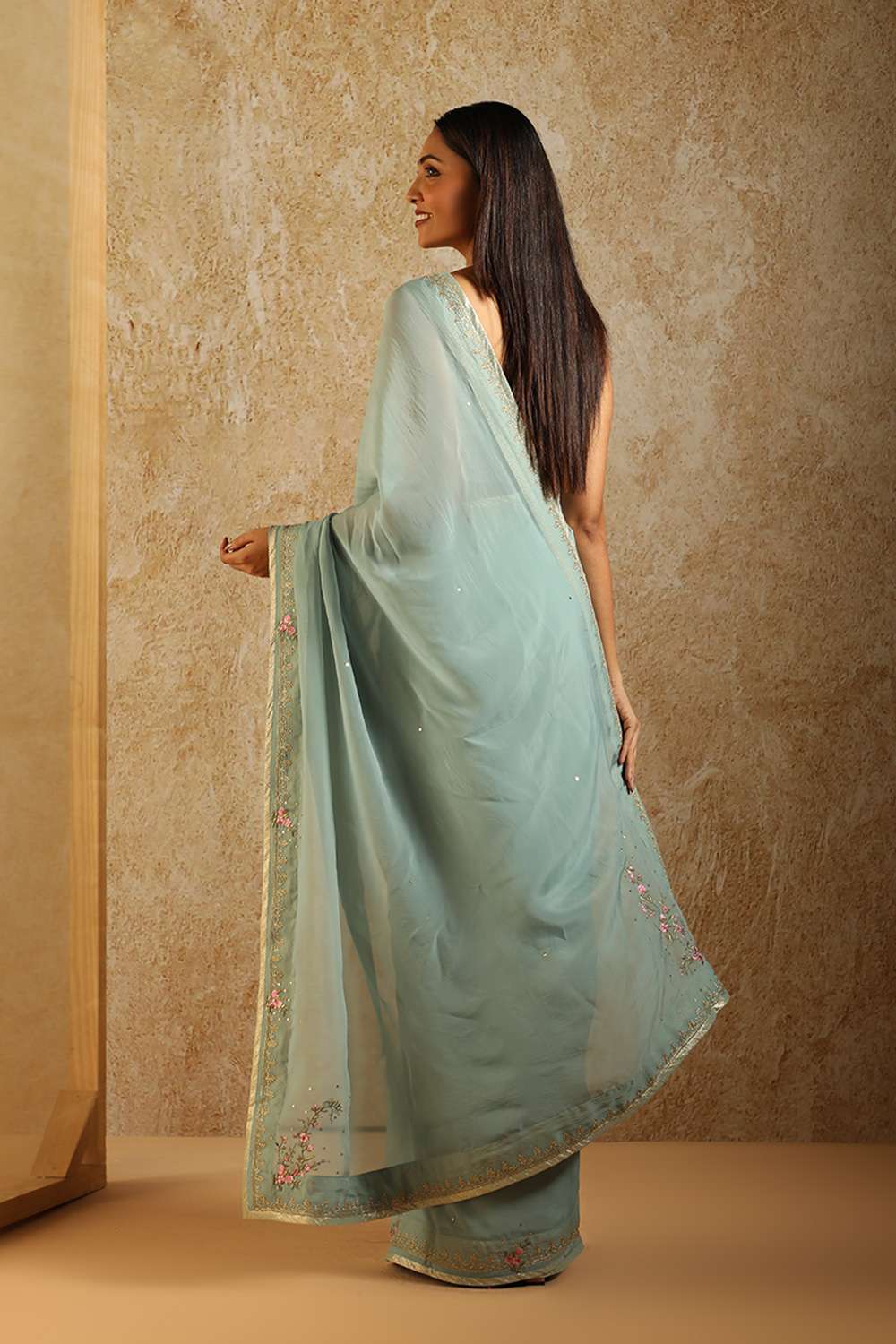 Turquoise Contemporary Viscose Embroidery Saree image number null