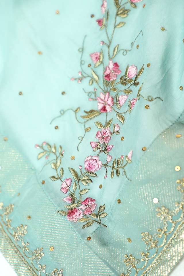 Turquoise Contemporary Viscose Embroidery Saree thumbnail image number null