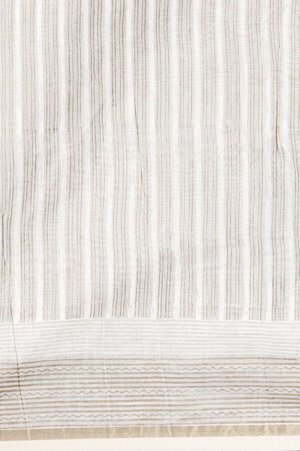 Off White Pure Silk Cotton Hand Printed Saree image number null