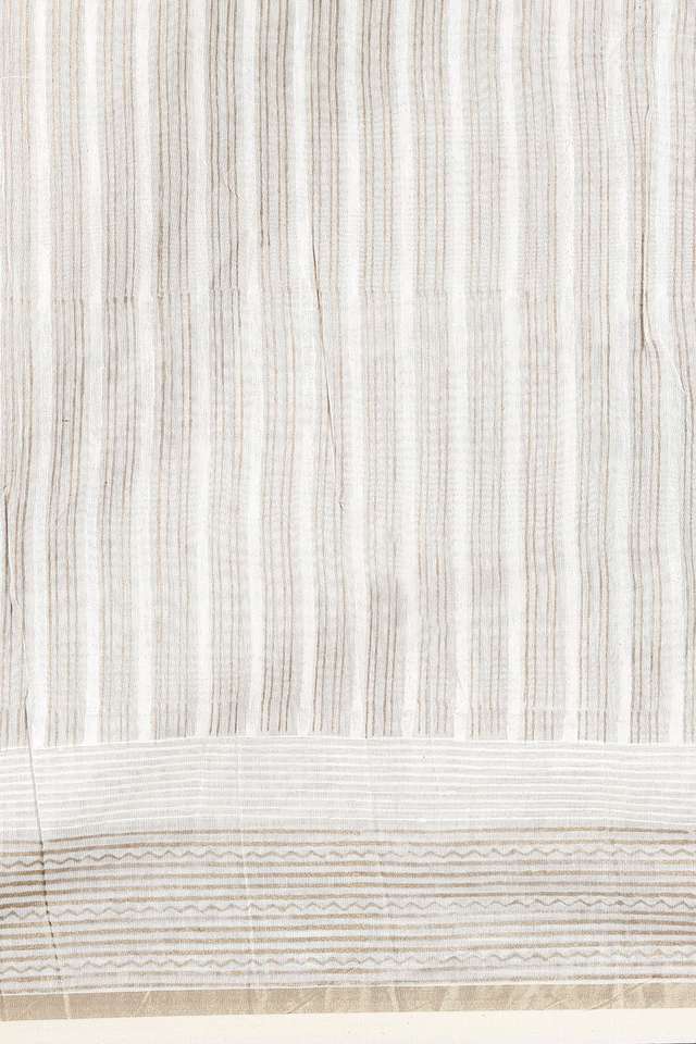 Off White Pure Silk Cotton Hand Printed Saree thumbnail image number null