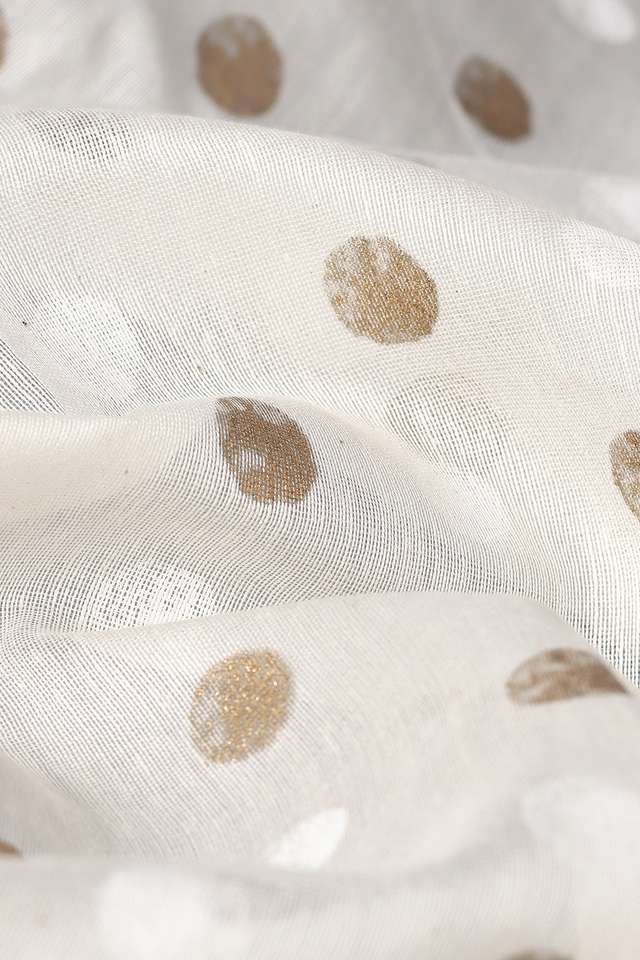Off White Pure Silk Cotton Hand Printed Saree thumbnail image number null