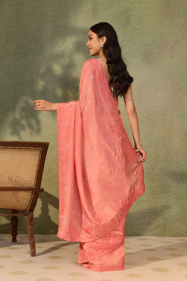 Pink Viscose Tissue Applique Saree thumbnail image number null