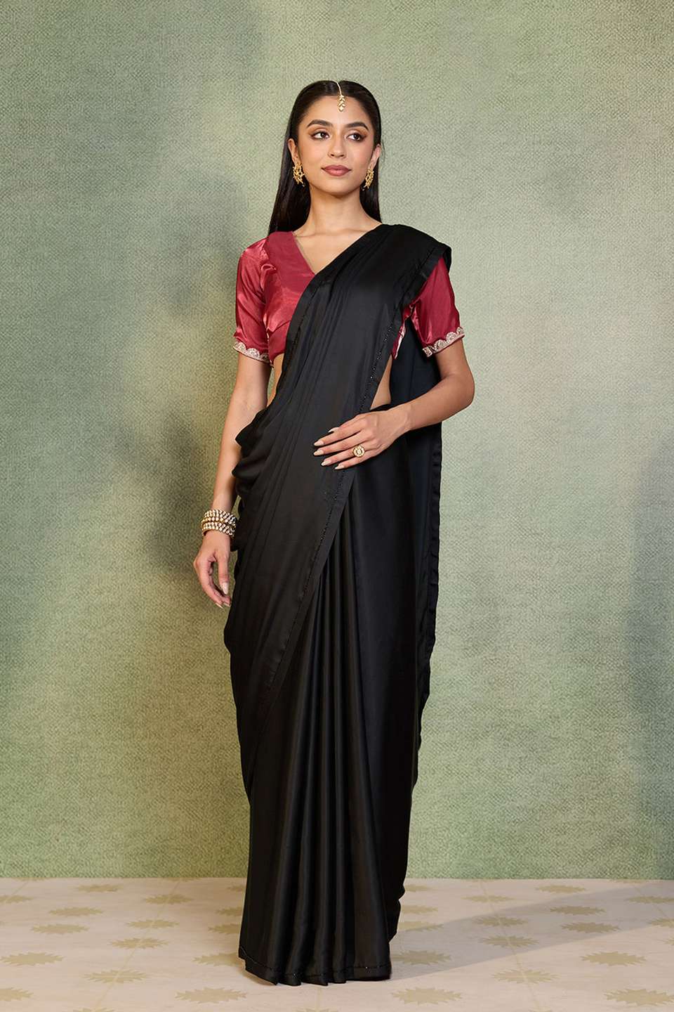 Black Embroidered Pure Viscose Saree