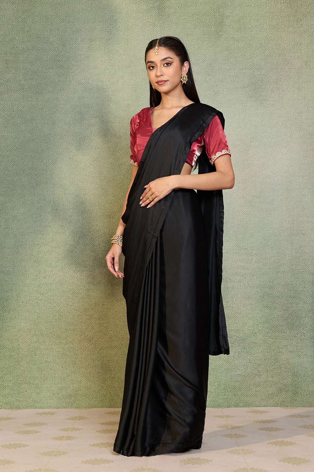 Black Embroidered Pure Viscose Saree image number null