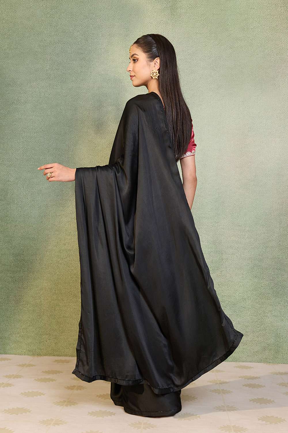 Black Embroidered Pure Viscose Saree image number null