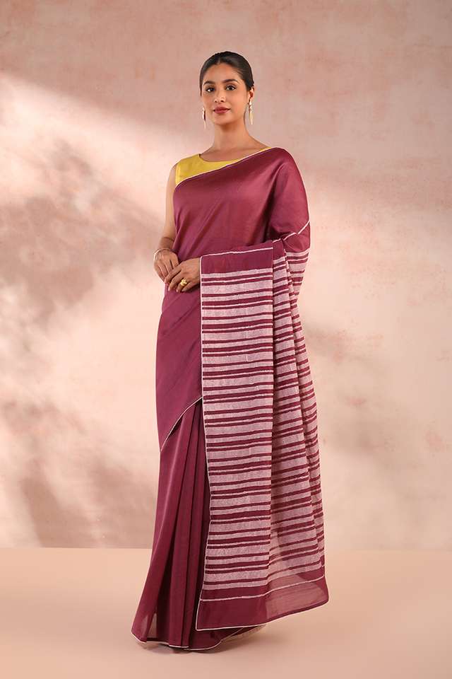 Violet Bengal Pure Silk Cotton Printed Embroidery Saree image number
