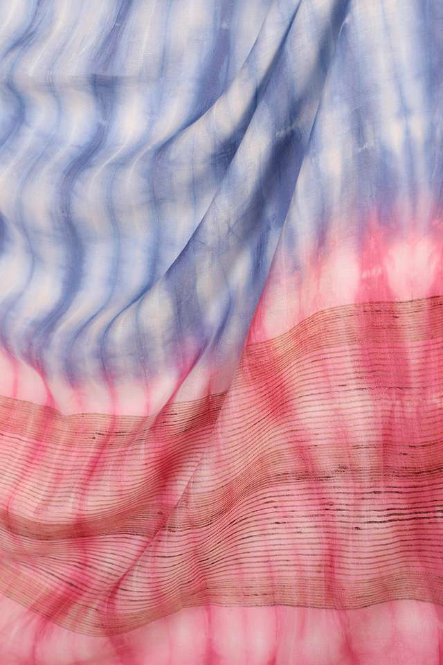 Multicoloured Silk Modal Tie and Dye Saree thumbnail image number null