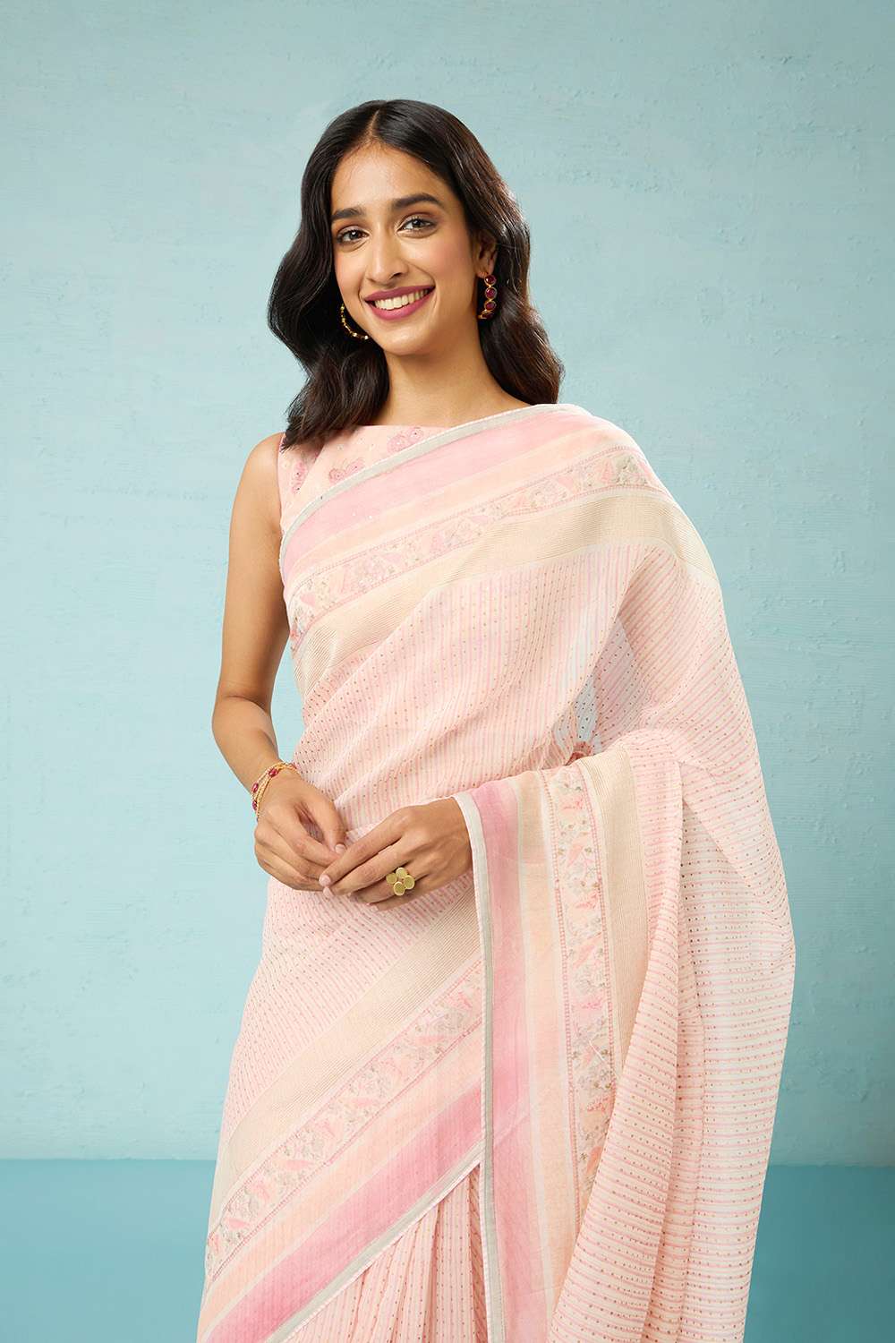 Pink Rajasthan Pure Silk Cotton Printed Mukaish Saree image number null