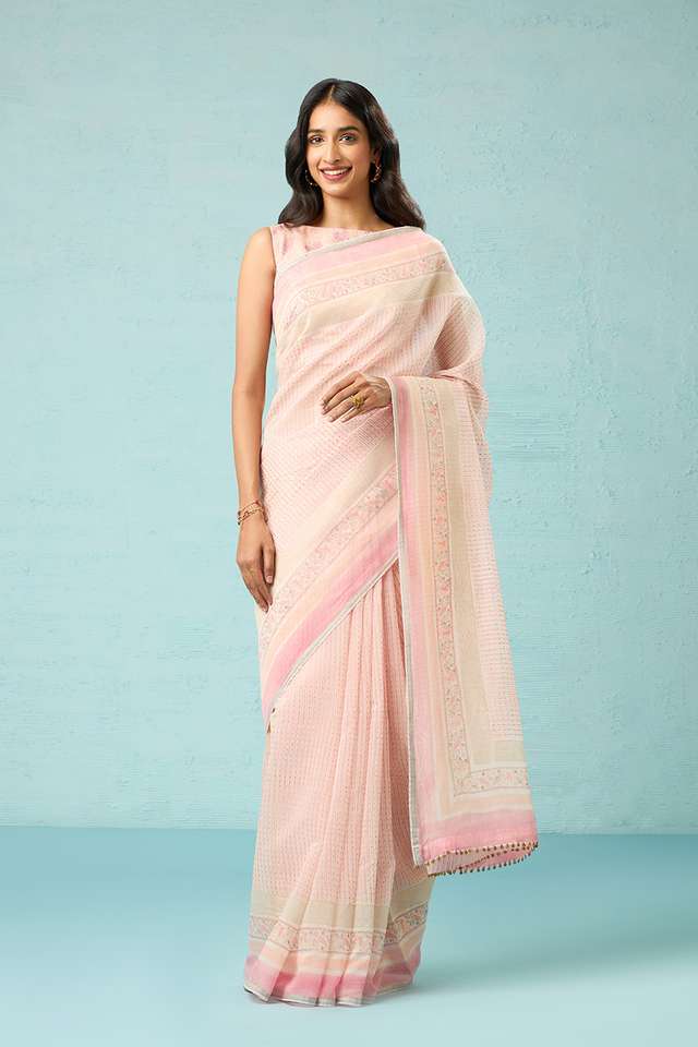 Pink Rajasthan Pure Silk Cotton Printed Mukaish Saree thumbnail image number null