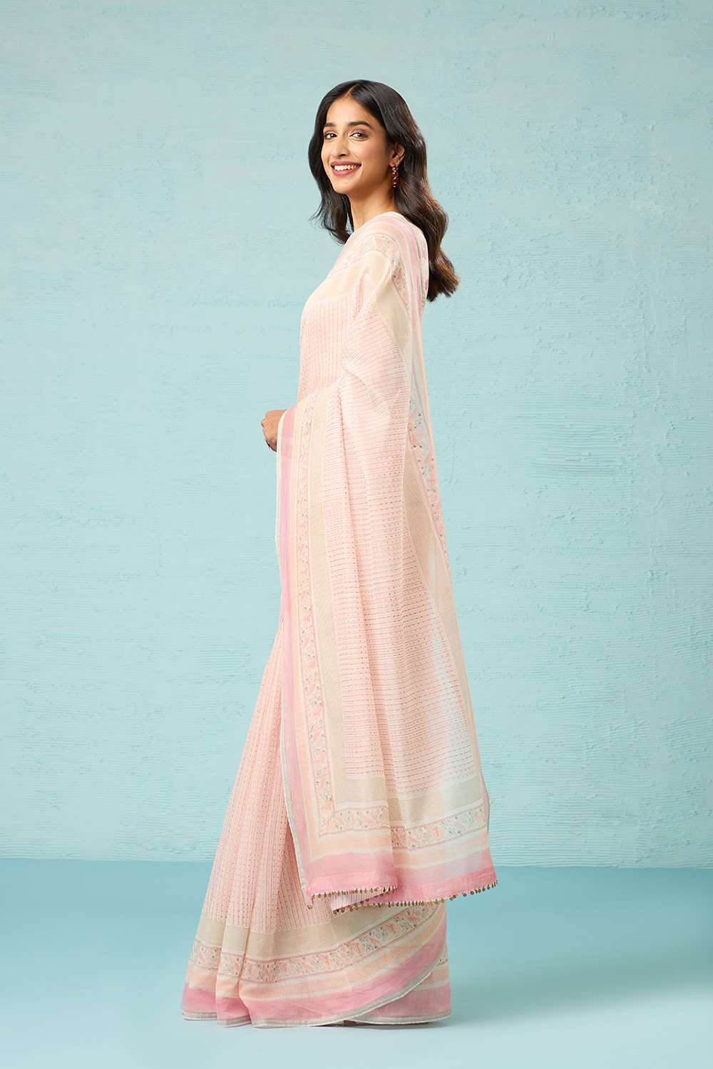 Pink Rajasthan Pure Silk Cotton Printed Mukaish Saree image number null