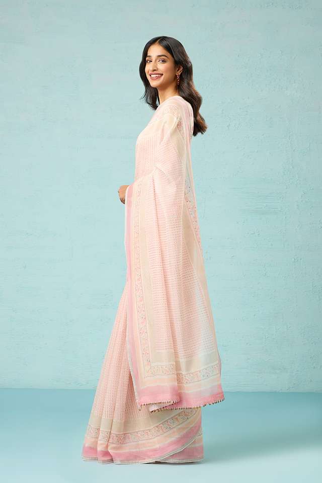 Pink Rajasthan Pure Silk Cotton Printed Mukaish Saree thumbnail image number null