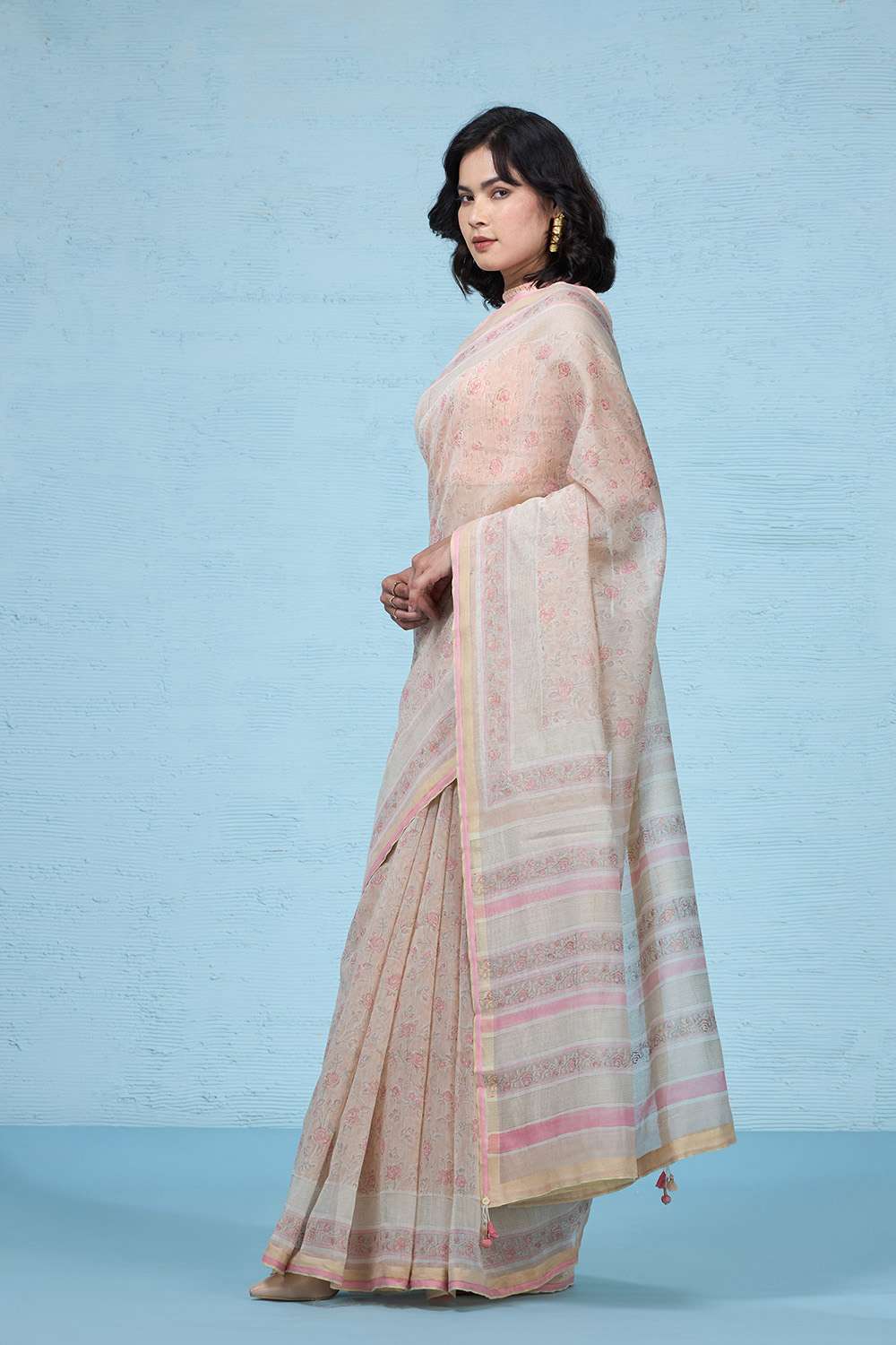 Pink Rajasthan Block Printed Pure Silk Cotton Saree image number null