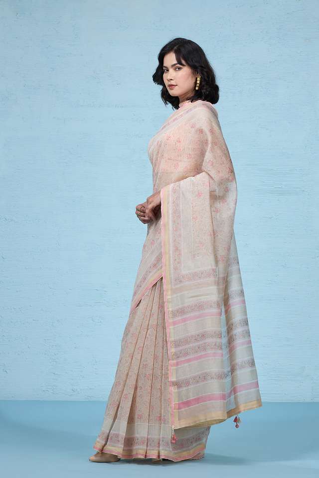 Pink Rajasthan Block Printed Pure Silk Cotton Saree thumbnail image number null