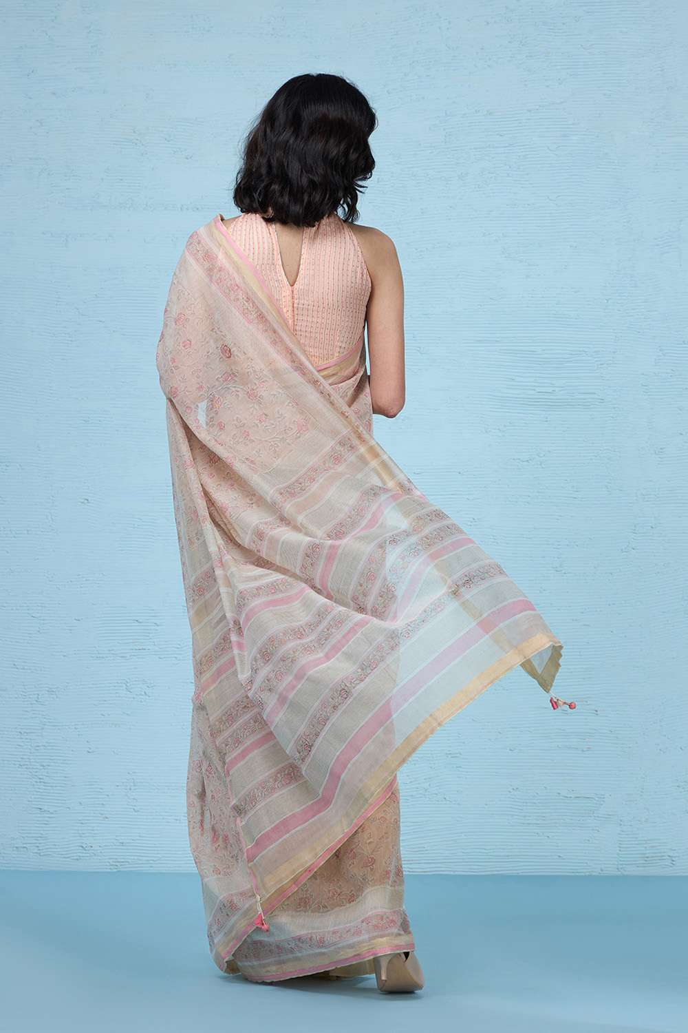 Pink Rajasthan Block Printed Pure Silk Cotton Saree image number null