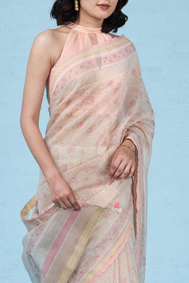 Pink Rajasthan Block Printed Pure Silk Cotton Saree thumbnail image number null